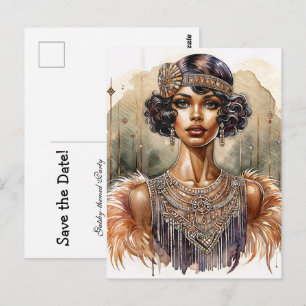 Tarjeta postal art déco de Flapper negra vintage