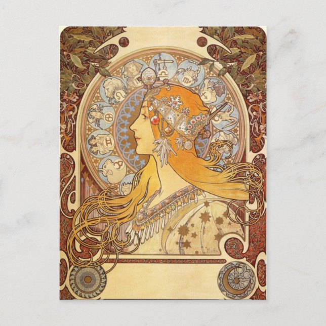 Tarjeta postal Art Nouveau Alphonse Mucha Zodiac (Anverso)