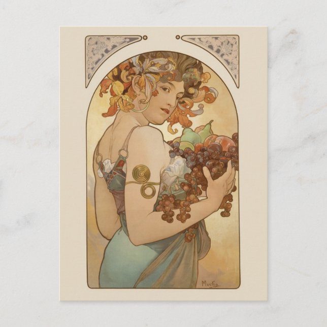 Tarjeta postal Art Nouveau de Alphonse Mucha (Anverso)