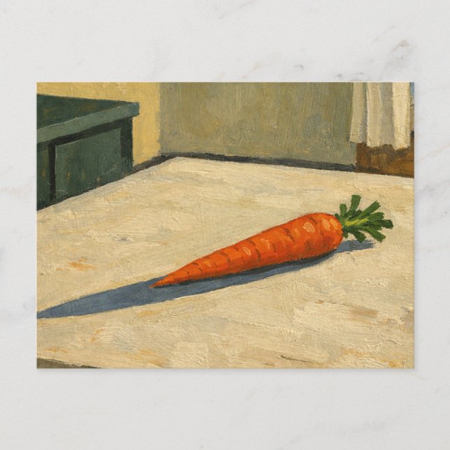 Tarjeta postal artística de zanahoria en una mesa (Anverso)