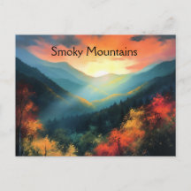 Tarjeta postal artística del atardecer en las mont