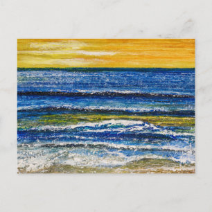 Tarjeta postal - Atardecer en la costa y olas del