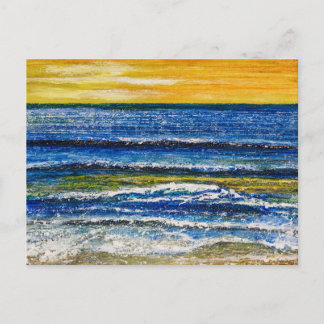 Tarjeta postal - Atardecer en la costa y olas del 