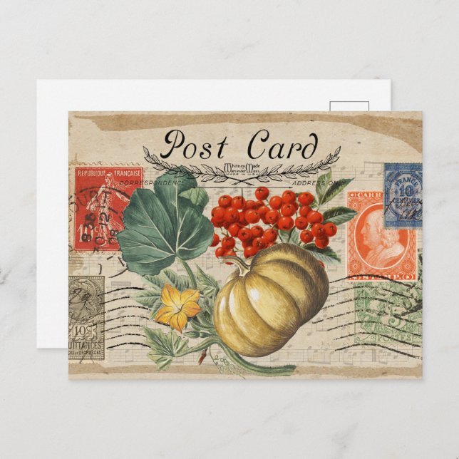 TARJETA POSTAL AUTUMN VINTAGE COLLAGE (Anverso / Reverso)