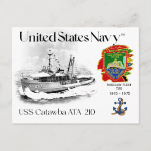 TARJETA POSTAL AUXILIAR DE TUG ATA-210 DE USS CATA