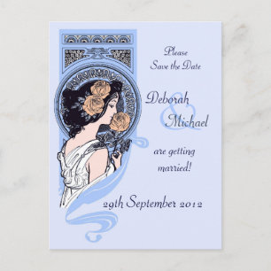 Tarjeta postal azul art nouveau para guardar la fe