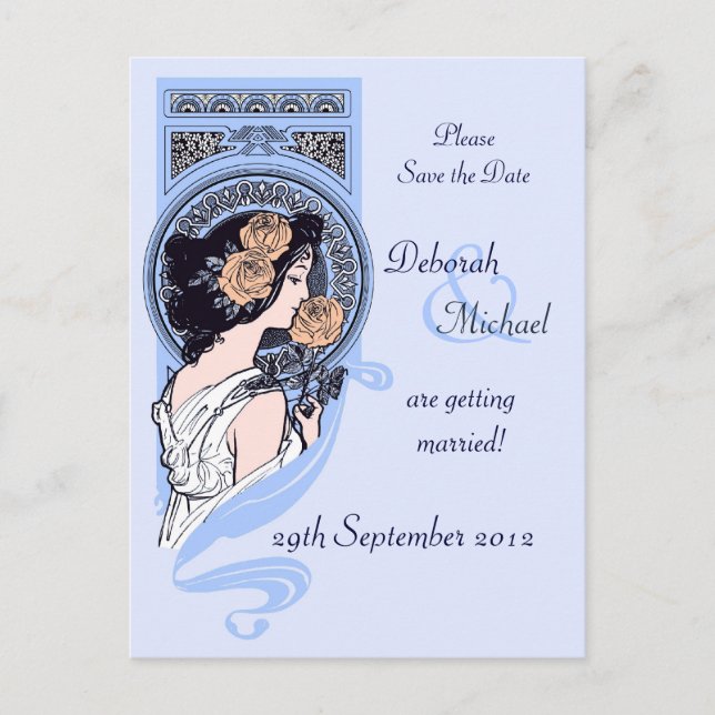 Tarjeta postal azul art nouveau para guardar la fe (Anverso)