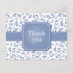 Tarjeta postal azul/blanca con patrón numérico 45 