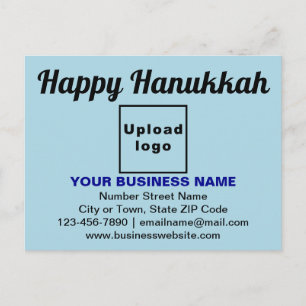 Tarjeta postal azul claro con saludo de Hanukkah e