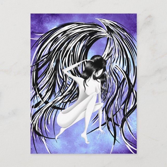 Tarjeta postal azul de ángel celestial (Anverso)