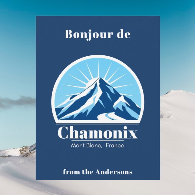 Tarjeta postal azul de Chamonix Mont Blanc Francia (Subido por el creador)