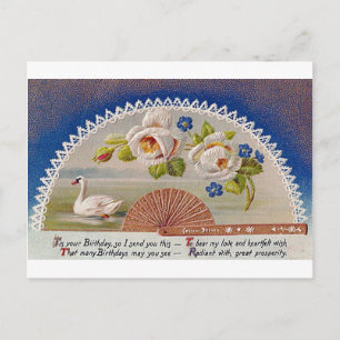 Tarjeta postal azul de cisne de cumpleaños vintage