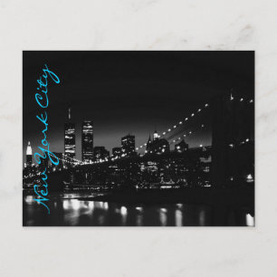 Tarjeta postal azul de la noche de Nueva York blan