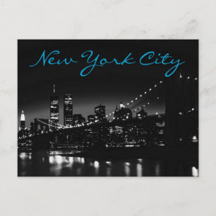 Tarjeta postal azul de la noche de Nueva York blan