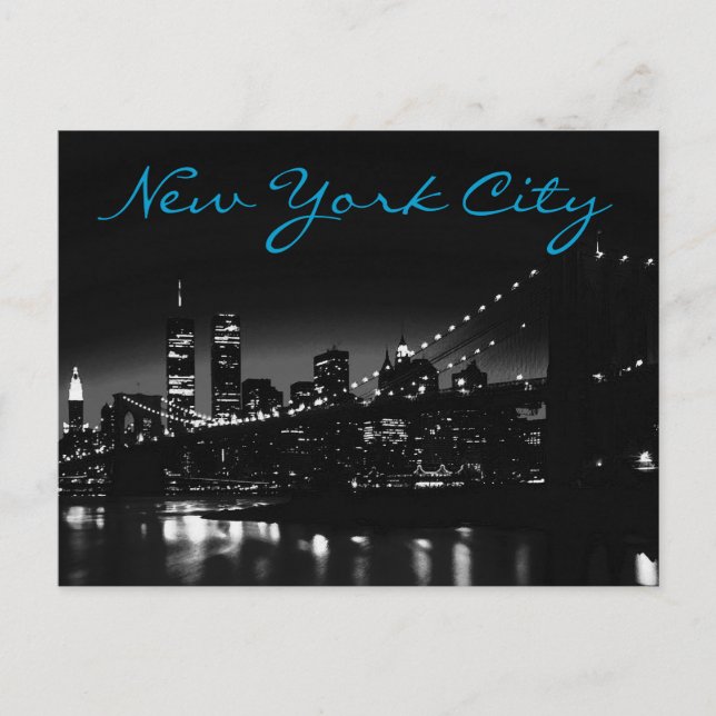 Tarjeta postal azul de la noche de Nueva York blan (Anverso)