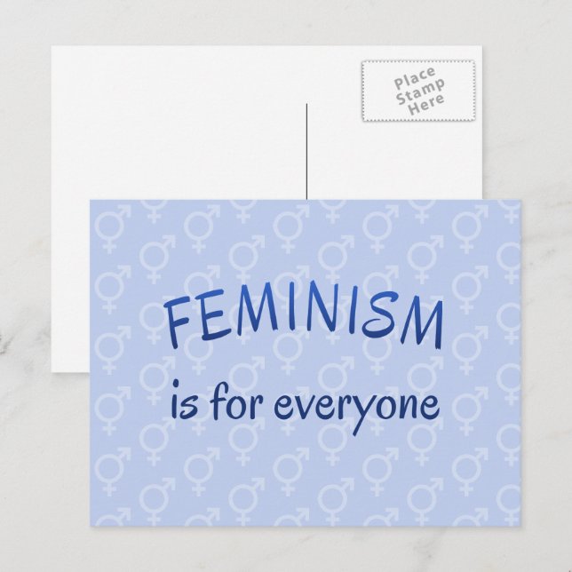 Tarjeta postal azul del feminismo para todos (Anverso / Reverso)