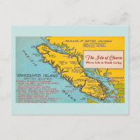 Tarjeta postal azul del mapa antiguo de la isla de