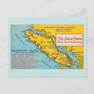 Tarjeta postal azul del mapa antiguo de la isla de