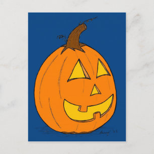 Tarjeta postal azul Jack o' Lantern