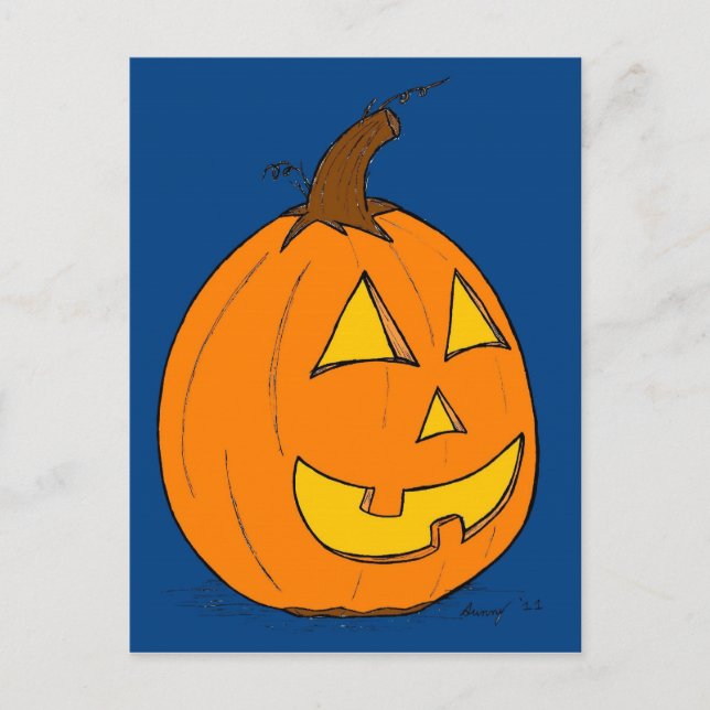 Tarjeta postal azul Jack o' Lantern (Anverso)
