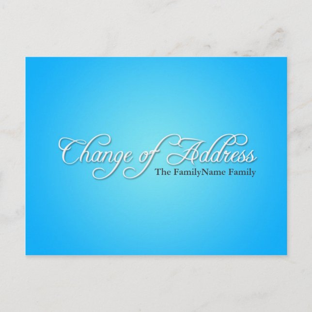 Tarjeta postal azul moderna de cambio de dirección (Anverso)