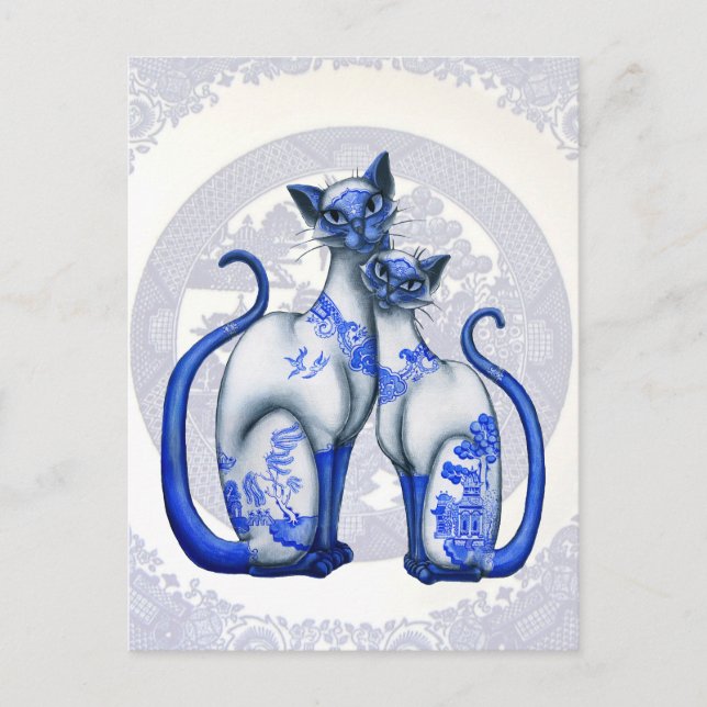 Tarjeta postal azul-salvaje para gatos siameses (Anverso)