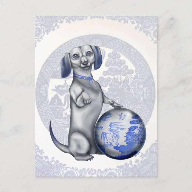 Tarjeta postal azul Willow Dachshund (Anverso)