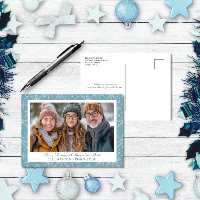 Tarjeta postal azul y blanca para copos de nieve (Subido por el creador)
