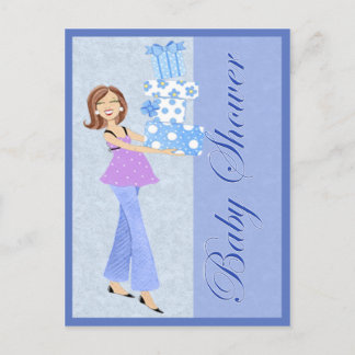 Tarjeta postal Baby Shower azul moderna