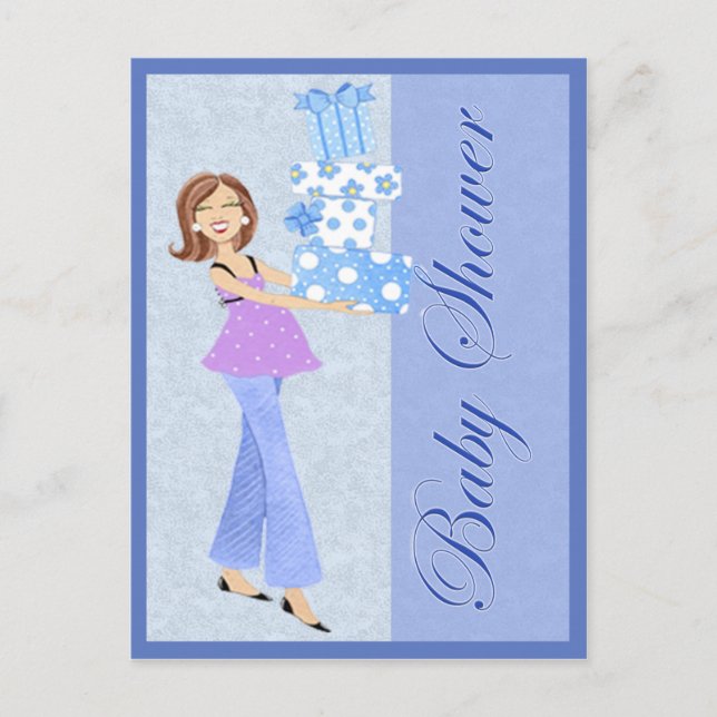 Tarjeta postal Baby Shower azul moderna (Anverso)