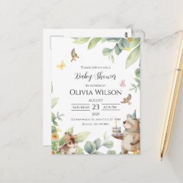 Tarjeta postal Baby Shower de Aves Blancas Verdes