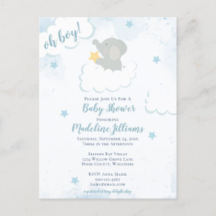 Tarjeta postal Baby Shower para elefantes de color
