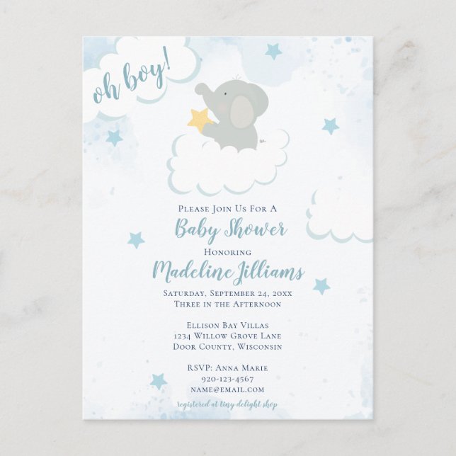 Tarjeta postal Baby Shower para elefantes de color (Anverso)