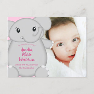 Tarjeta postal Baby Shower para elefantes rosados
