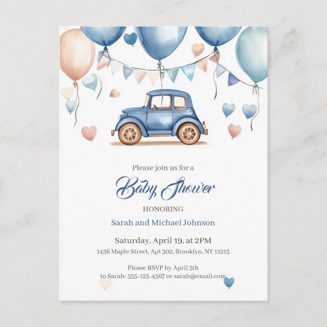 Tarjeta postal Baby Shower personalizada para Rued (Anverso)