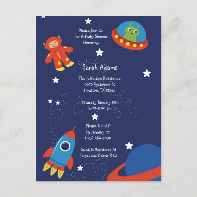 Tarjeta postal Baby Shower UFO para el espacio ext (Anverso)