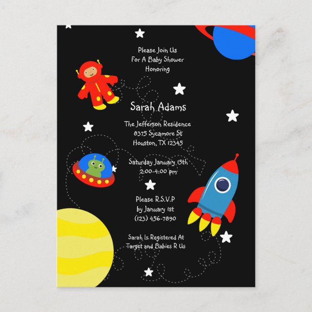 Tarjeta postal Baby Shower UFO para el espacio ult (Anverso)