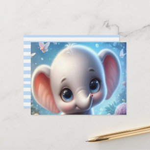 Tarjeta postal Baby White Elephant Floral