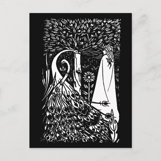 Tarjeta postal Beardsley Nouveau Lady & Peacocks (Anverso)