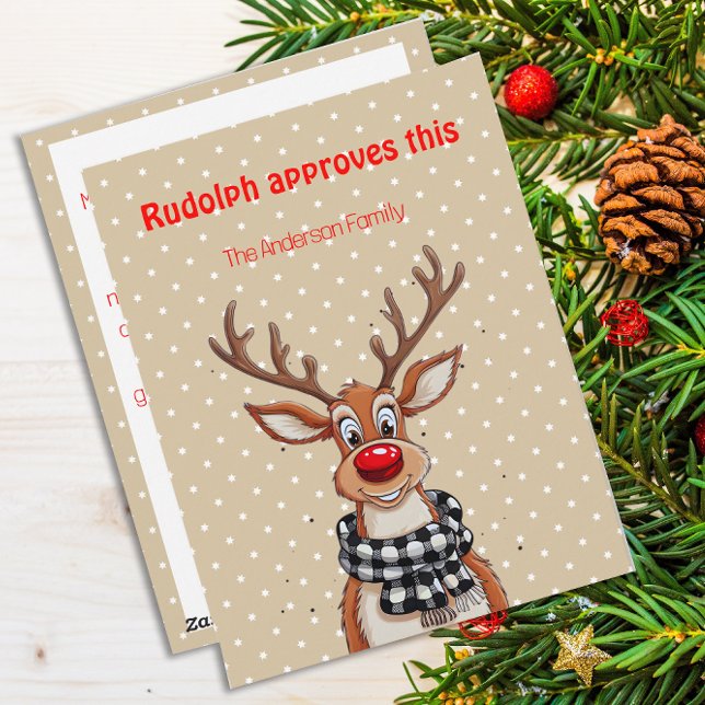 Tarjeta postal beige de deseo de Navidad de reno l (Subido por el creador)