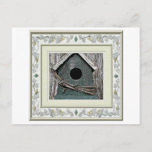 Tarjeta postal Bird House. ¡Nuevo hogar, nos hemos