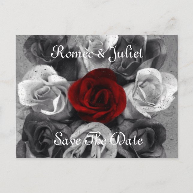 Tarjeta Postal Black White Rose Save The Date (Anverso)