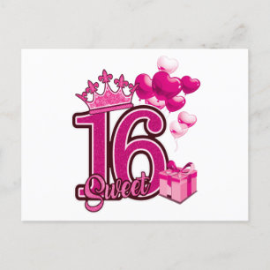 Tarjeta postal blanca de cumpleaños Sweet 16
