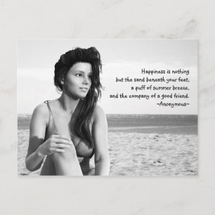 Tarjeta postal blanca y negra de felicidad