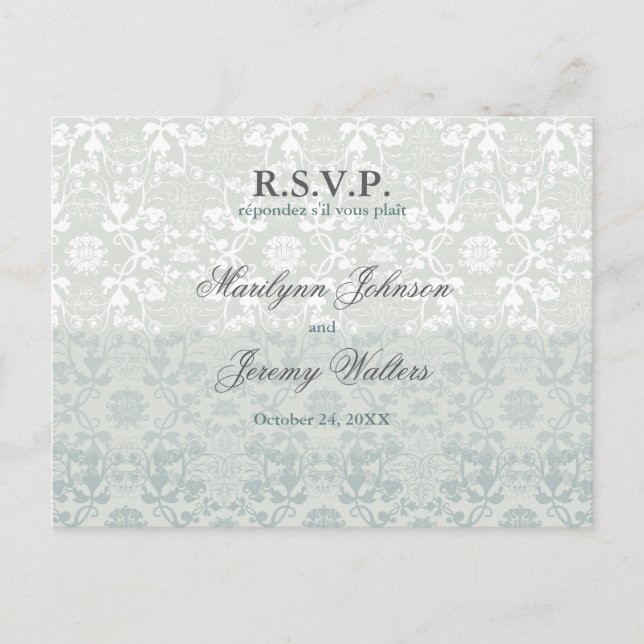 Tarjeta postal Boda Damask Swirls Lace Dream RSVP (Anverso)
