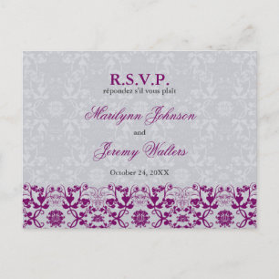 Tarjeta postal Boda Damask Swirls Lace Orchid RSVP