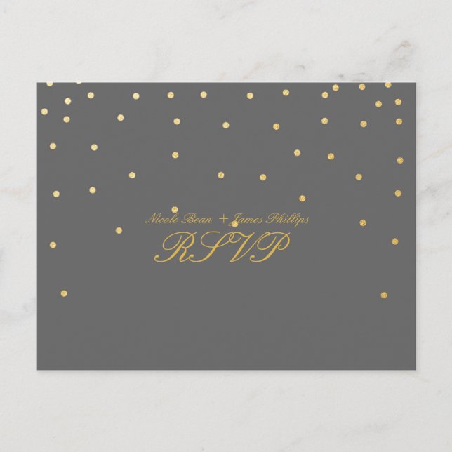 Tarjeta postal Boda RSVP de oro gris y oro pequeño (Anverso)