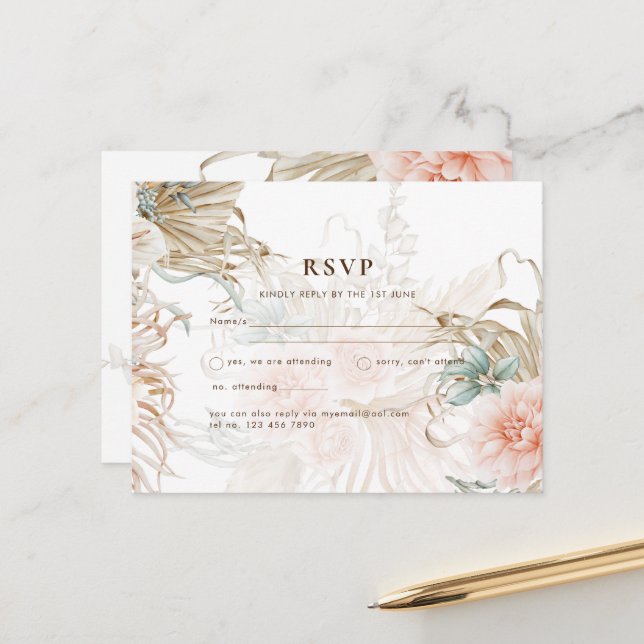 Tarjeta postal BOHO Pampas Grass Yellow Boda (Anverso/Reverso In Situ)