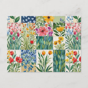 Tarjeta postal bonita con estampado floral de patc