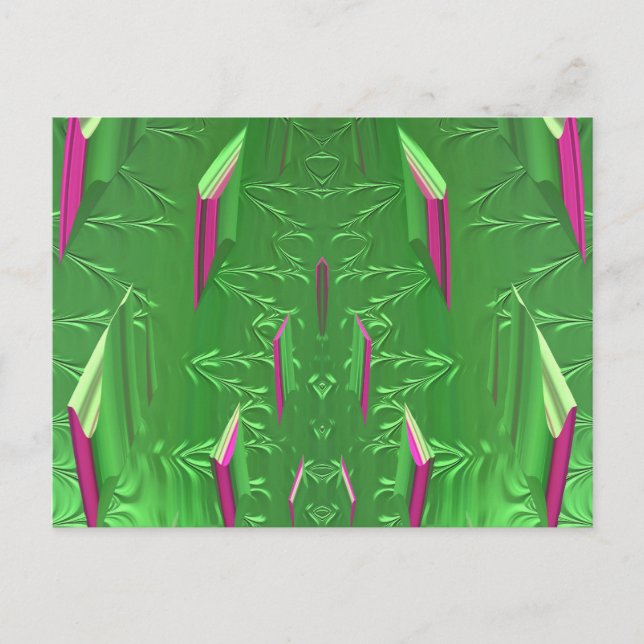 Tarjeta Postal Brillante 3D Rosa Verde Loco (Anverso)